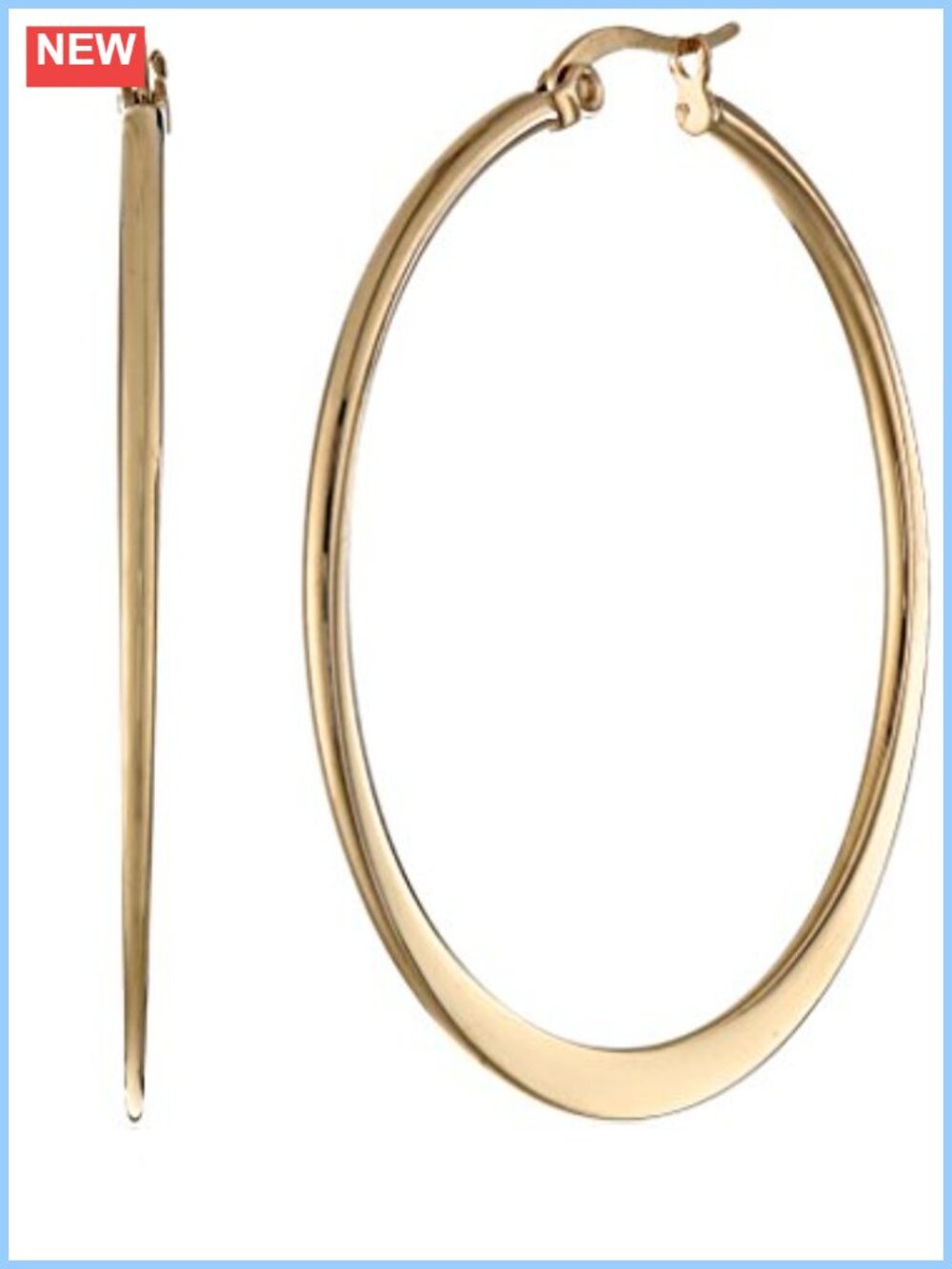 Gold Plated Stainless Steel Flattened Hoop Earrings 40mm